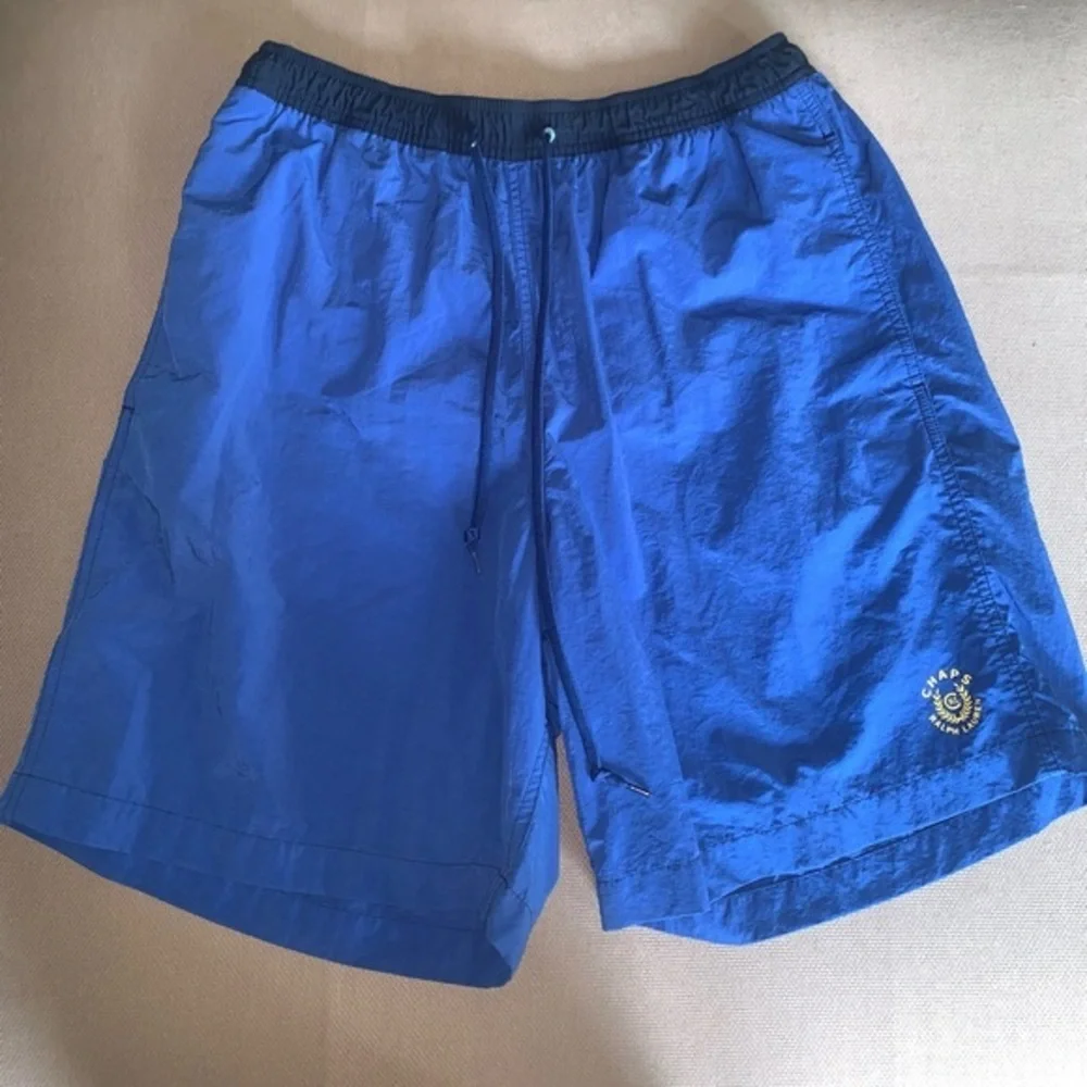 Men's Large Vintage Chaps Ralph‎ Lauren Blue Swim Trunk Bottoms  With Pocket